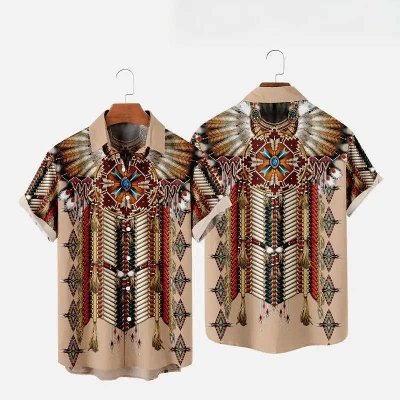 Fashion Ethnic Indian Clothing - قميص شاطئ بأكمام قصيرة للرجال والنساء