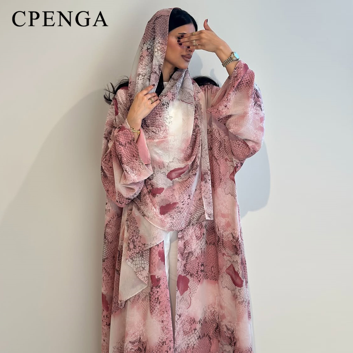 Abaya Modest Wear - عباءة دبي الفاخرة 2026 بطبعة وردية