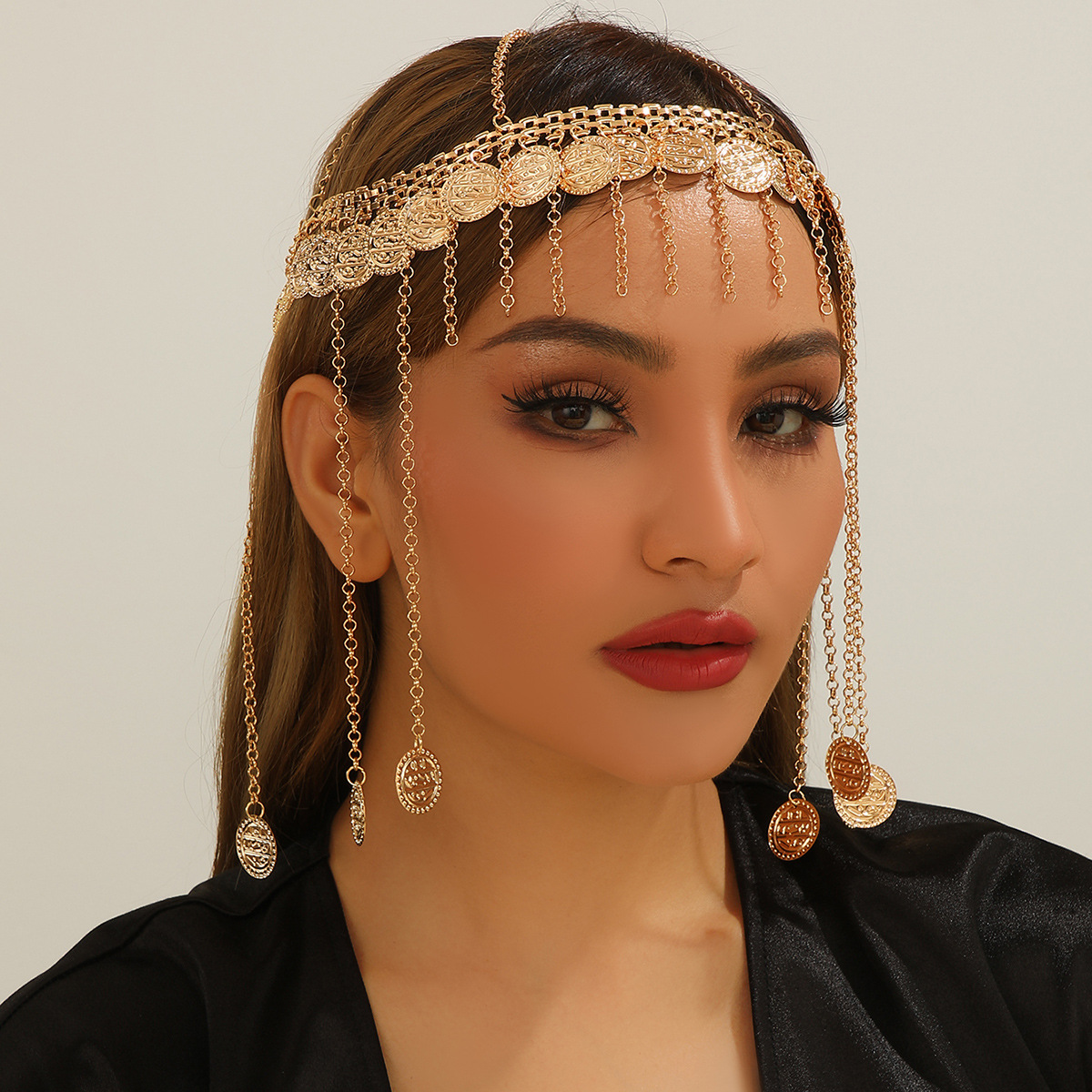 Fashion Ethnic Indian Clothing - سلسلة رأس هندية مجوهرات ذهبية اللون