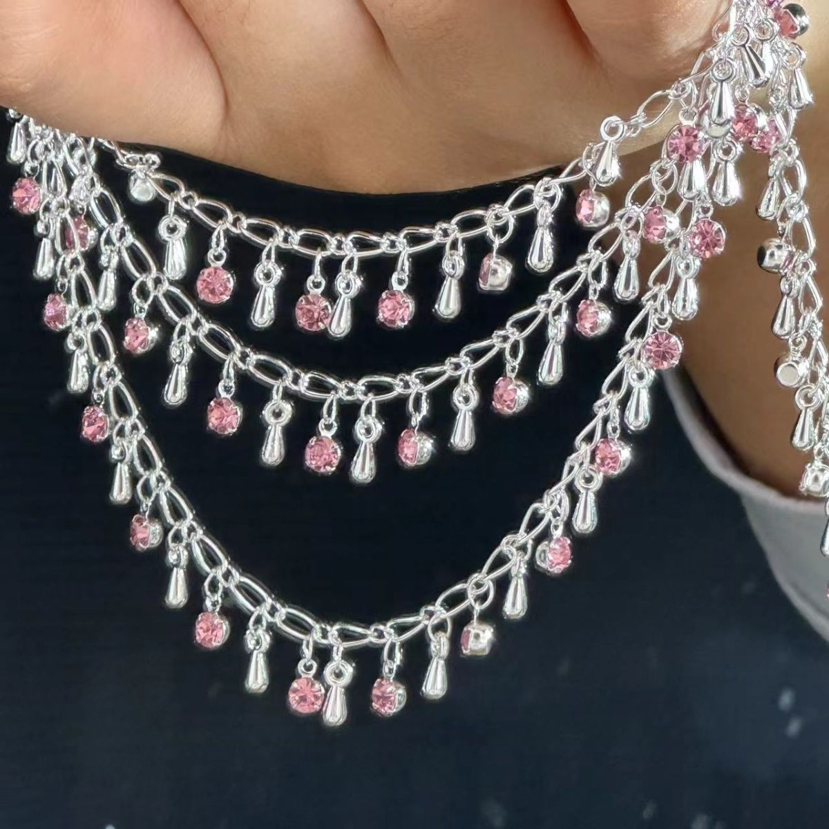 Ethnic Fashion Accessories - رائعة حجر الراين دمعة سلسلة ارتفاع