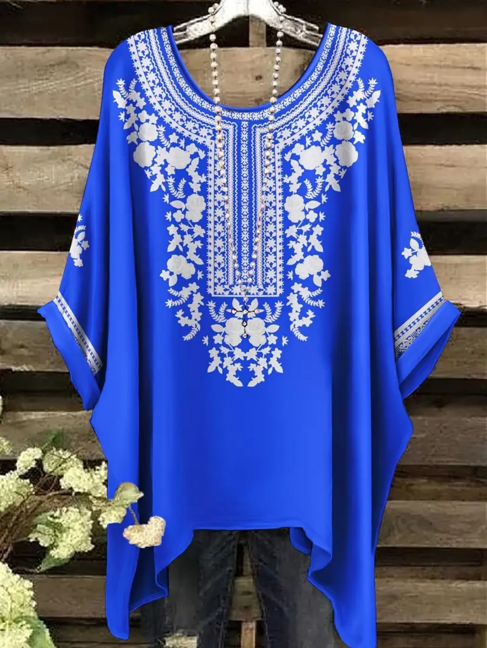 Ethnic Chic Fashion - البوهيمي شيك المتضخم تي شيرت بسيط